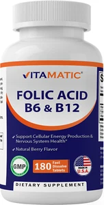 Vitamatic Folic Acid B12 B6 180 Fast Dissolve Tablets - Picture 1 of 5