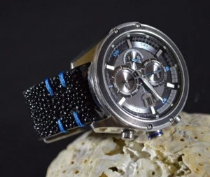 PULSERA RELOJ 22 20 18MM AZUL RAYAS AUTÉNTICAS MA CORREA HECHA A MANO COMPATIBLE CITIZEN - Imagen 1 de 12