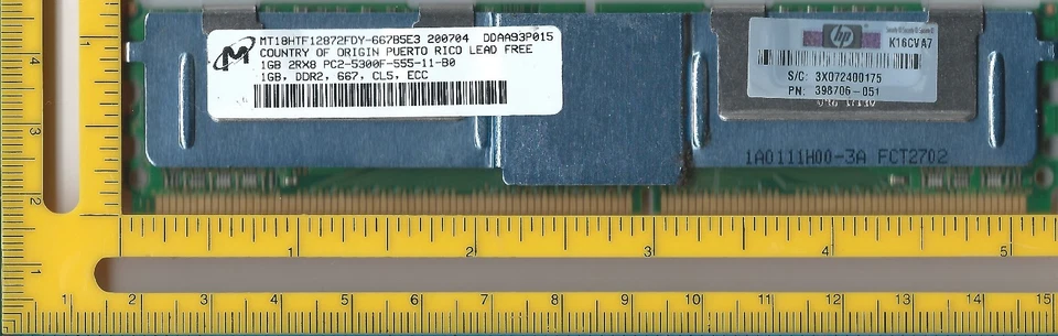 Micron 1GB 240p PC2-5300 CL5 18c 64x8 Fully Buffered ECC DDR2-667 2Rx8 FBDIMM HP - Image 1 of 1