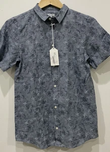 Boys N Arrows SS Size 14 Chambray/ Grey Embroidered 100% Linen Button Shirt NWT - Picture 1 of 5