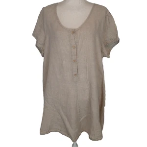 Flax Designs Cool Tunic top blouse shirt beige 1/4 button Linen Size L - Picture 1 of 13