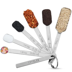 6-Piece Measuring Spoons Set, Stainless Steel, Long Handle, Nesting, 1/8 Teas... - Picture 1 of 5