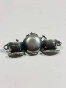 Jim Clift Anstecknadel Brosche VINTAGE Teetassen Teekanne signiert - Bild 1 von 6
