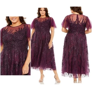 Mac Duggal hochgeschlossen Flatterärmel A-Linie verziertes Kleid Pflaume Größe 20 W C9 - Bild 1 von 8
