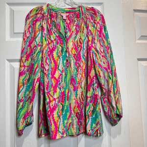 Lilly Pulitzer Elsa Bluse Top Dripping in Jewels 100% Seide Preppy Boho Größe M - Bild 1 von 19