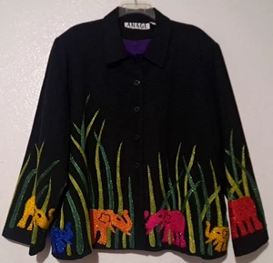 Chaqueta negra para mujer Anage de algodón elefante bordada con cuentas. Talla 4X - Imagen 1 de 13