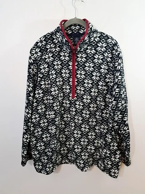 Chaqueta polar Lands' End para mujer negra blanca con estampado geométrico 1/2 cremallera 2X Usada en Excelente Condición  Foto 1 de 4