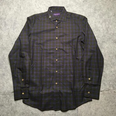 Camisa Ralph Lauren Etiqueta Púrpura Hombres 15 Verde Púrpura Cuadros Lujo Hecha en Italia Foto 1 de 4