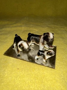 Miniatur Bulldogge Familie Bone China mattes Finish Japan Vintage - Bild 1 von 11