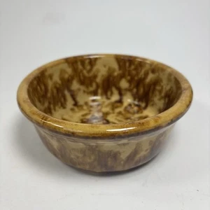 Vintage Yellowware Schwammgeschirr Schüssel braun klein 5 Zoll Einzelportion unbeschriftet - Bild 1 von 7