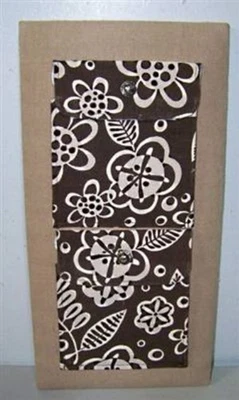 Brown & White Fabric Hawaii Leaf Damask Pocket Bulletin Board Memo Memory - Image 1 of 2
