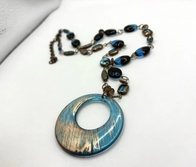 Ожерелье с подвеской из бисера шикос карибский синий и медный тон - Изображение 1 из 4