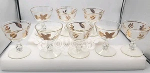 Libbey Glass Gold Leaf Frosted Sherbert / Wine Glasses Set of 8 - Picture 1 of 11