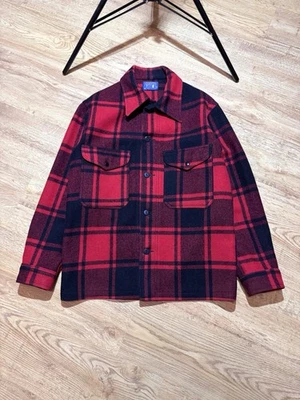 DS VTG 1960s Pendleton Wool Plaid Jacket Flannel Heavy Shirt Red M Made In USA - Image 1 of 4