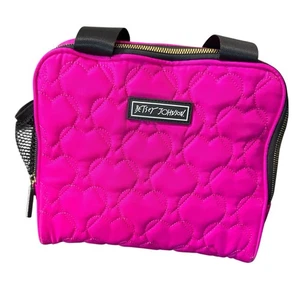 Betsy Johnson Quilted Hearts Hot Pink Lunch Bag Tote Zip Top Thermal Cooler - Picture 1 of 17