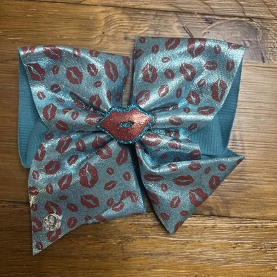 JoJo Siwa blue red lip kiss hair bow Guc turquoise Valentine’s Day - Image 1 of 2