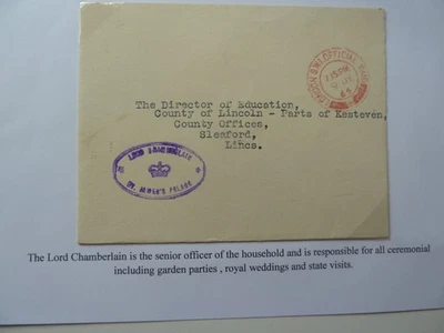 GB Royalty Stationery Lord Chamberlain St James's Palace Official Paid 1964  - Изображение 1 из 2
