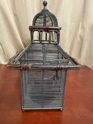 Pagoda Style Wire Metal Bamboo Lantern Tabletop 3" Candle Outdoor Indoor 12x6.5” - Image 1 of 4