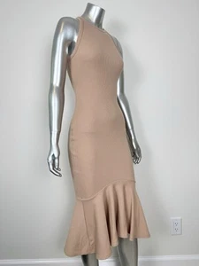 Nude Bodycon Midi Dress Women’s XS Rib Knit Stretch 7 For All Mankind Fishtail - Picture 1 of 6