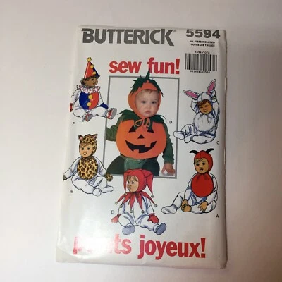 Butterick 5594 Infants' Costume Clown Bunny Pumpkin Jester Devil Cat - Image 1 of 3