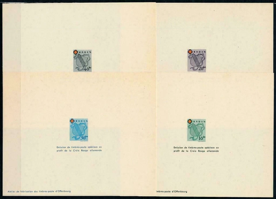 French Zone - Baden 1949 - Red Cross , Scott# 5NB1/4  -  04 PROOFS -  Scarce - Image 1 of 1