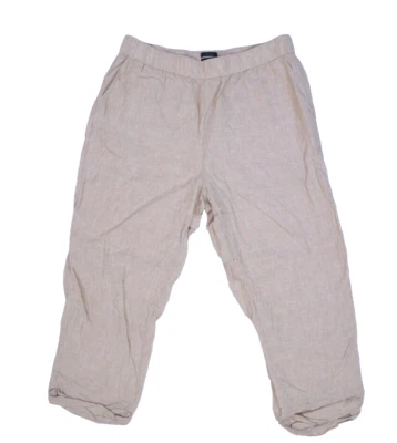 Pantalones capri cortos XL Rachel Roy para mujer de lino tostado frente plano con puños dobladillo Foto 1 de 4