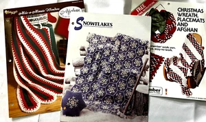 3 Crochet Patterns Leaflets Christmas Snowflakes Mile-a-Minute Yuletide Delight - Picture 1 of 5