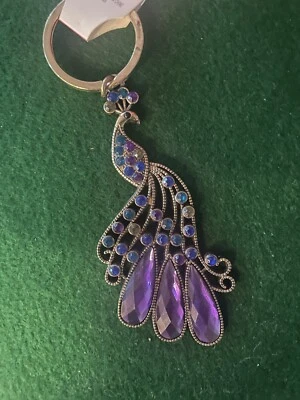 Gold Plating Bejeweled Crystal Rhinestone Peacock Key Chain Charm NWT - Image 1 of 3