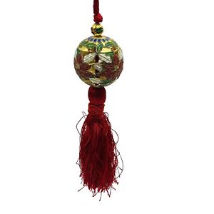Cloisonné Floral Ornament w/Tassels Metal Enamel Red Victorian