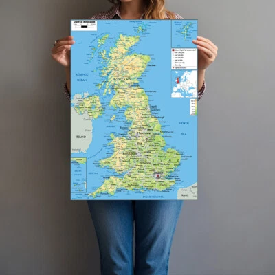 A0 A1 A2 A3 Map Of UK United Kingdom Poster Geography Poster Decor Travel - Image 1 of 4