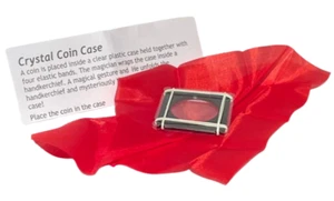 CRYSTAL COIN CASE VANISHER + Hanky Escape Quarter Magic Trick Principiante Soldi - Foto 1 di 7