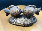 Vintage Kissing Fish Salt And Pepper Shakers W/Holder By Treasure Craft Hawaii
