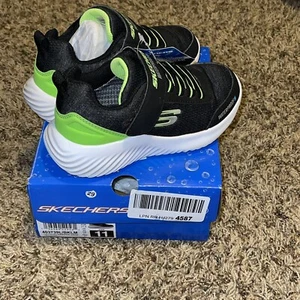 Skechers Boys Size 11 Bounder Zallow Memory Foam Trainers Black Green 403739L - Picture 1 of 6