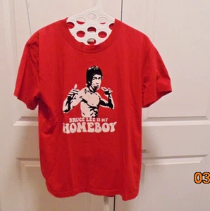 Vtg. Bruce Lee is my Homeboy - Red Double Side Cotton T-Shirt made in Hong Kong - Picture 1 of 4