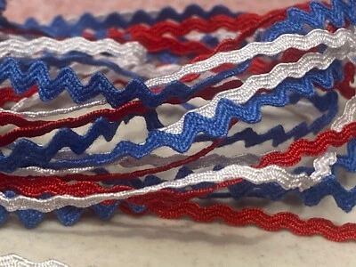 mini 1/8" ricrac trim ric rac 3yds made in France red white blue - Image 1 of 3