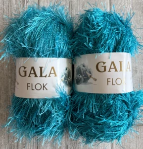 2 Skeins Gala Flok Eyelash Yarn - Turquoise / Teal 77 Yards 154 Yards Total NEW - Picture 1 of 3
