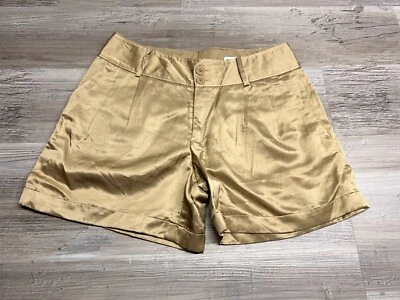 Pantalones cortos plisados Club Monaco para mujer dorados satinados viscosa mezcla de algodón talla 4 Foto 1 de 4