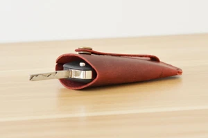 2piece men women car key chain box case holder pocket Leather pouch bag red 852 - Picture 1 of 4