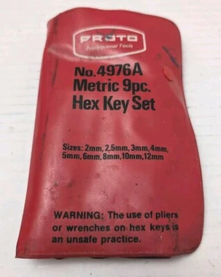 Vintage Proto Metric Hex Key Set 9 Piece 4976A With Case - Image 1 of 3