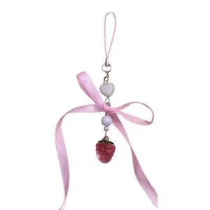 Cute Lace Ribbon Strawberry Charm Cellphone Pendant Chic Keychain Phone Straps - Zdjęcie 1 z 8