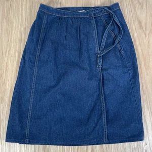 Marks and Spencer Denim Wrap Skirt Size 16 Dark Blue Vintage Made In UK M&S - Picture 1 of 7