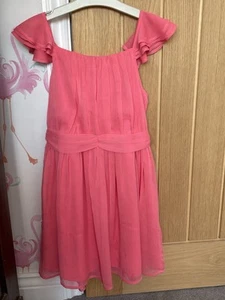 Next Girls Coral Pink Chiffon Layered Tie Back Party Dress - Size 10 Years - Picture 1 of 14