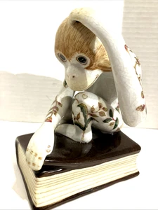 Chinoiserie Thinking Monkey on a Book Hua Rong Tang Zhi Porcelain Figurine - Picture 1 of 8