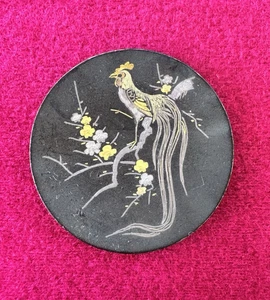 Japanese Mini Damascene Dish Gold & Silver Inlay Black Iron Base 1.75" Diameter - Bild 1 von 5