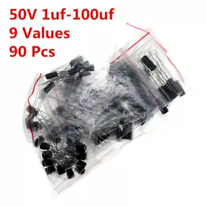 Kit de condensadores electrolíticos radiales 90 piezas 50V 1-100UF 2.2UF 4.7UF 10UF 22UF 47UF - Imagen 1 de 4