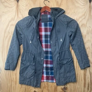Aeropostale Medium Winter Coat Zip-Up & Button w/ Hoodie & Plaid Inner - Picture 1 of 7