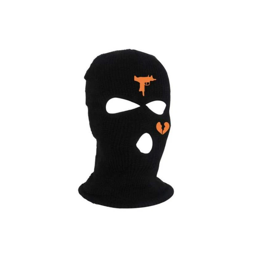Máscara facial completa de 3 agujeros Gorra de esquí de invierno Gorro de pasamontañas uzi corazón roto hombres mujeres Foto 1 de 1