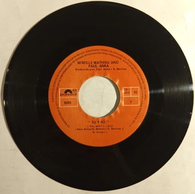 MIREILLE MATHIEU & PAUL ANKA -YOU AND I- 1979 MEXICAN 7" SINGLE, PAPER SLEEVE - Image 1 of 3