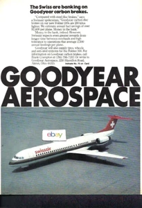 SWISSAIR 1986  NEW FOKKER 100 JET WITH GOODYEAR CARBON BRAKES  AD - Picture 1 of 1