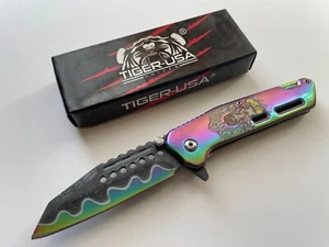 Tiger-USA 7,5" Damast geätzt federunterstütztes Klappmesser Rainbow P-713-L - Bild 1 von 2